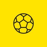 Illustration eines Fußballs mit schwarzem Umriss auf leuchtend gelbem Hintergrund.