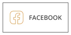 Ein weißer Hintergrund mit dem Wort „FACEBOOK“ in fetten grauen Buchstaben. Links davon befindet sich der orangefarbene Umriss eines Quadrats mit einem stilisierten kleinen „f“ darin, das dem Facebook-Logo ähnelt.