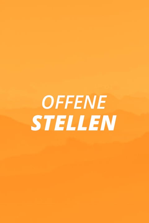 Der Text "OFFENE STELLEN" in weißen Großbuchstaben steht mittig auf einem orangefarbenen Hintergrund mit einem subtilen Farbverlauf und einem abstrakten Wellenmuster.